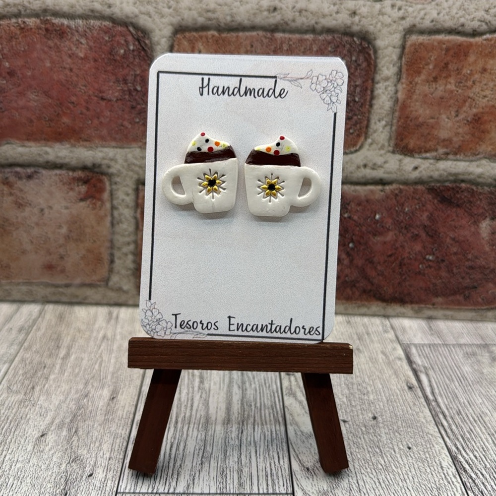 Handmade Mug Earrings - White